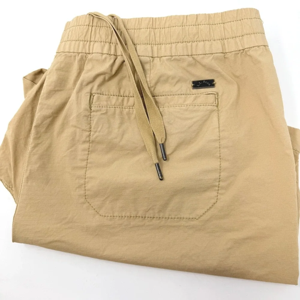 LL Bean Mens XL Tan Ripstop Utility Shorts Elastic Waist Drawstring